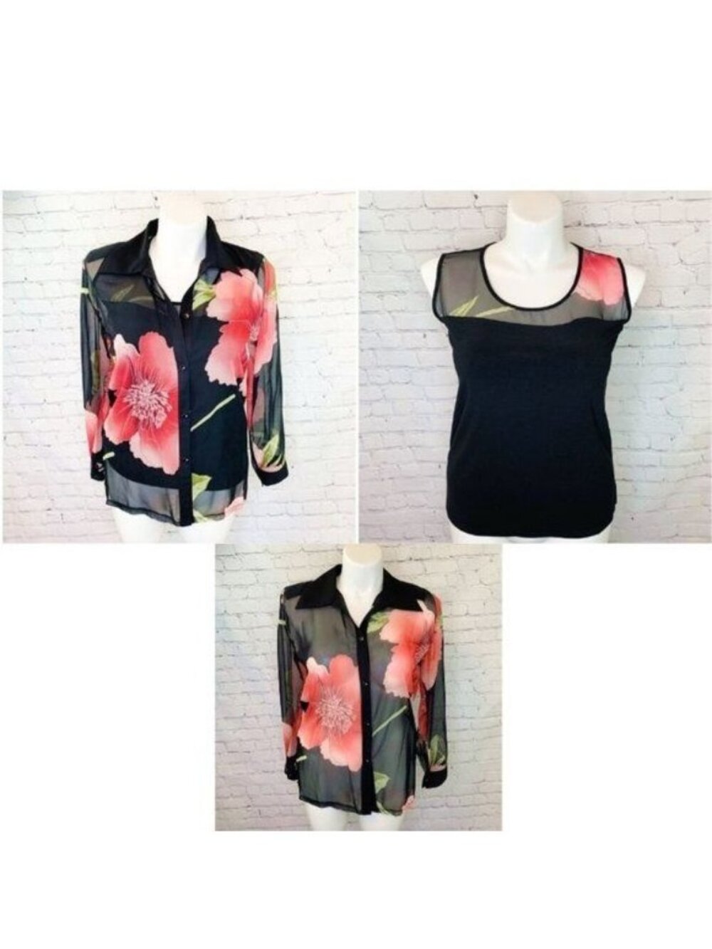 CLARA S 2 PIECE FLORAL TOP SET SHEER SZ MEDIUM